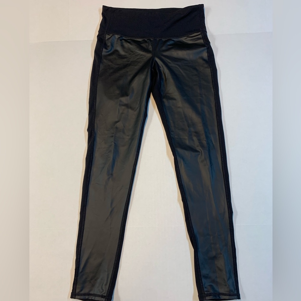 Athleta Gleam Tight Mid Rise Faux Leather Front Panel Leggings Womens Size Small